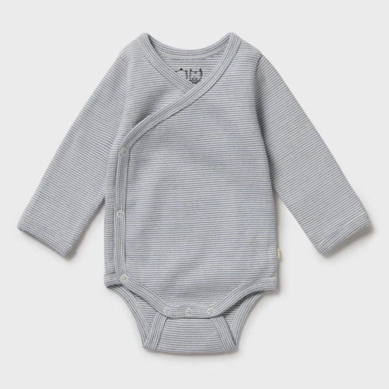 Organic Stripe Rib Kimono Bodysuit – Raindrop