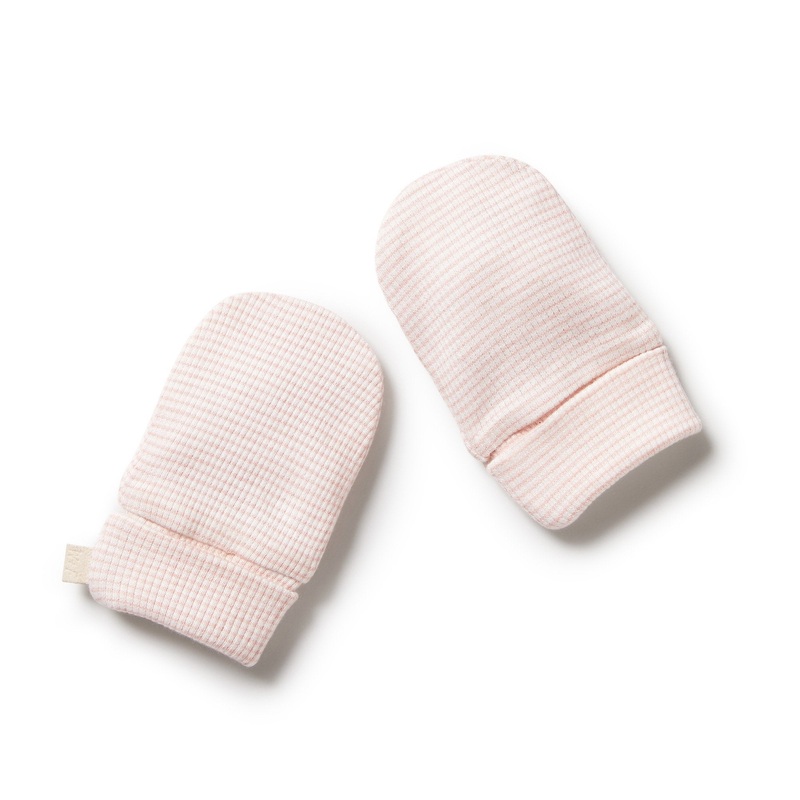 Organic Stripe Rib Mittens Cantaloupe