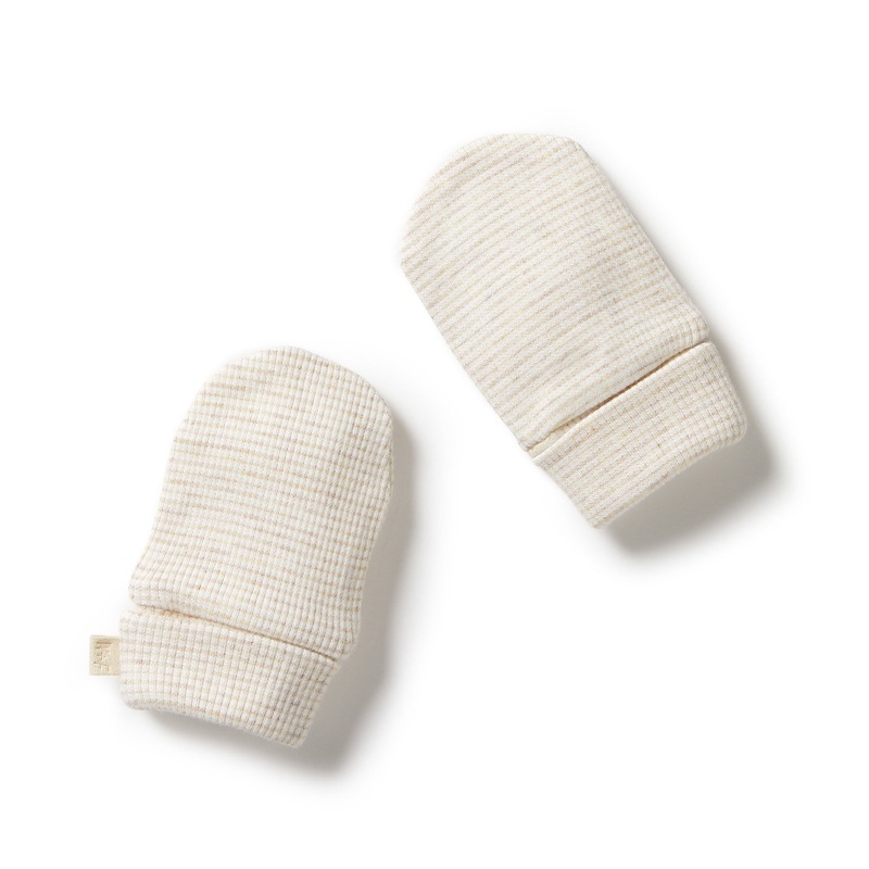 Organic Stripe Rib Mittens – Oatmeal