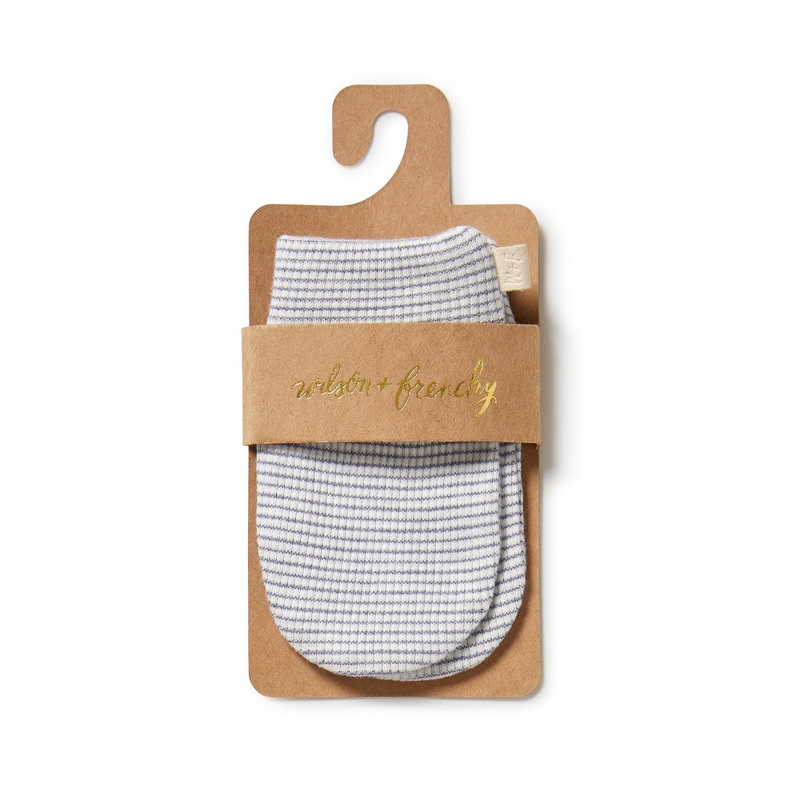 Organic Stripe Rib Mittens Rain Drop