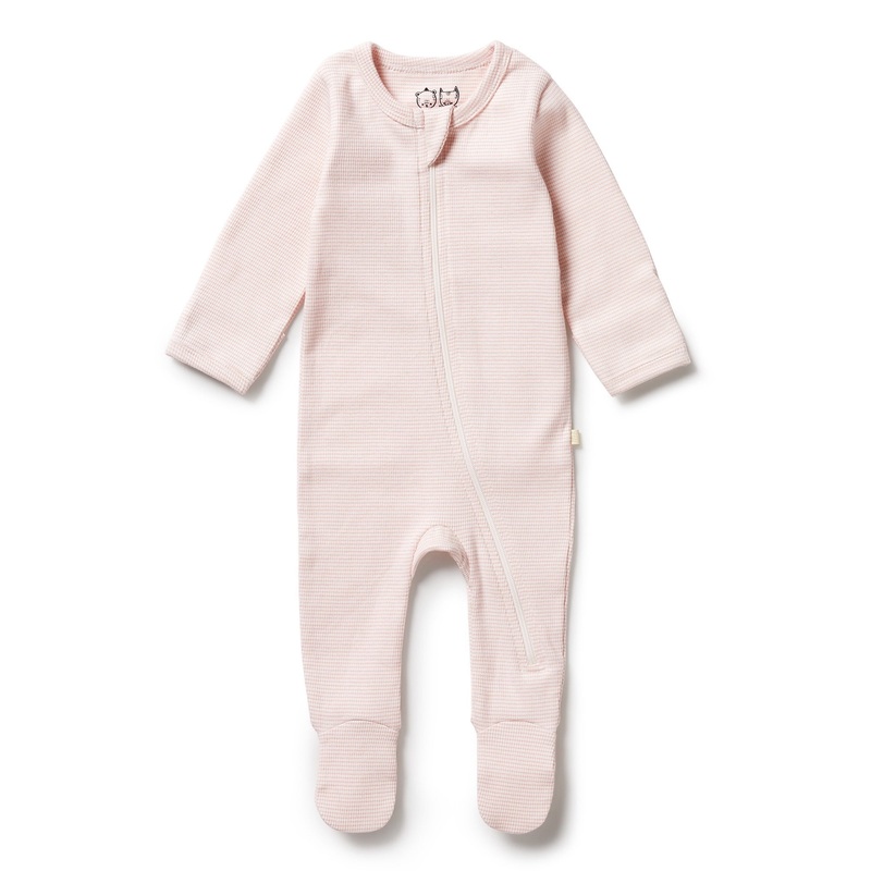 Organic Stripe Rib Zipsuit with Feet – Cantaloupe