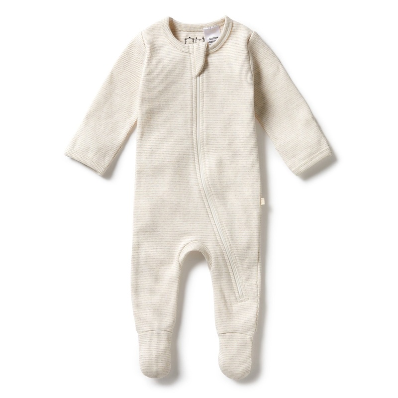 Organic Stripe Rib Zipsuit with Feet – Oatmeal