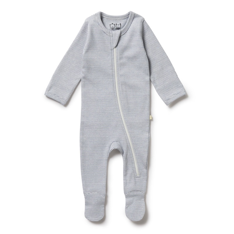 Organic Stripe Rib Zipsuit with Feet – Raindrop