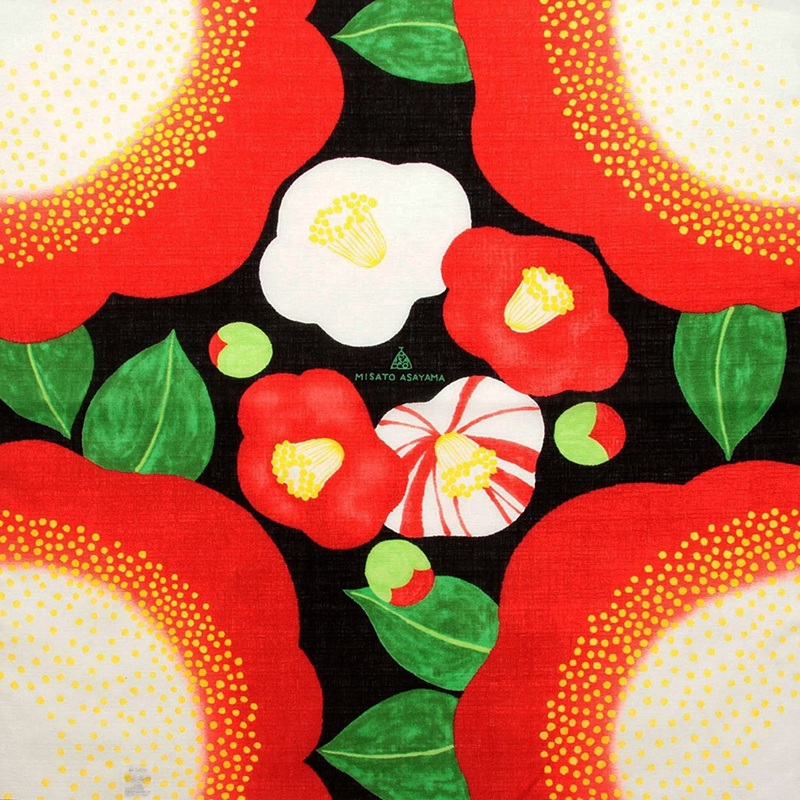 Asayama Misato – Tsubaki (Camellia)  50 x 50 cm Furoshiki (Japanese Wrapping Cloth)