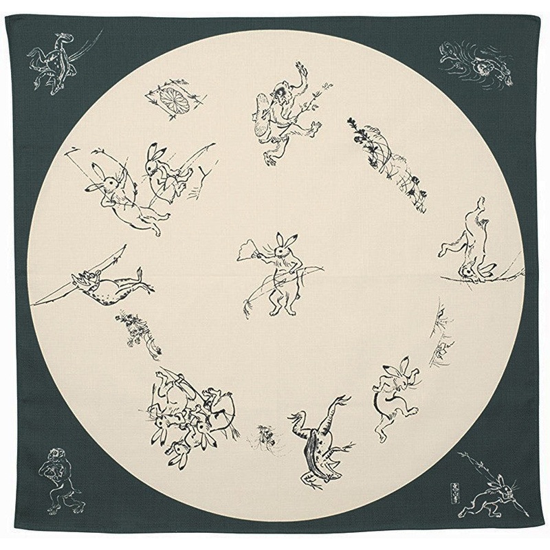 Cho Jyu Jinbutsu Giga Moss green () – Furoshiki 68 x 68 cm