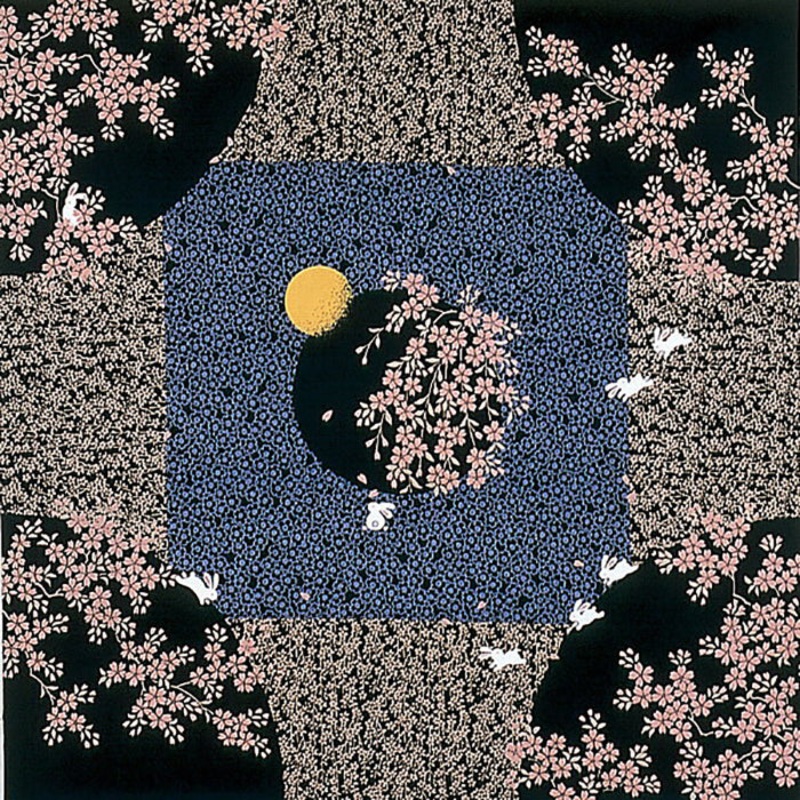 Jiyufu – Yozakura Usagi  Black    – Furoshiki – 118 x 118 cm