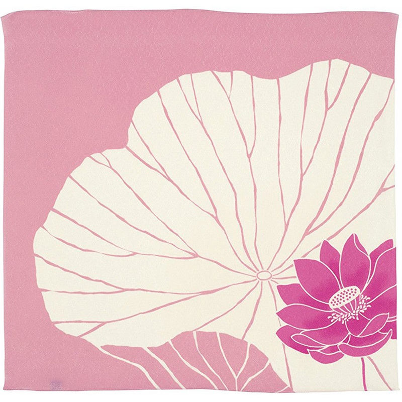 Koetsu Chirimen Yuzen – Lotus pink 70   – Furoshiki  70 x 70 cm