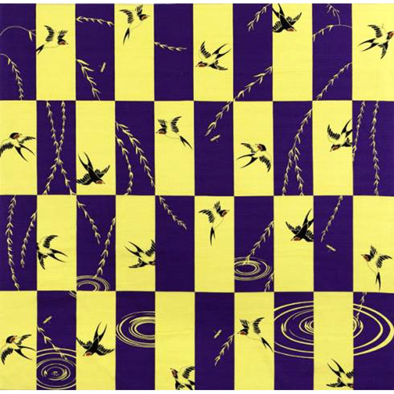 Maruwa – Ichimatsu (Plaid) Swallows Y – Furoshiki (Japanese Wrapping Cloth) 105 x 105 cm