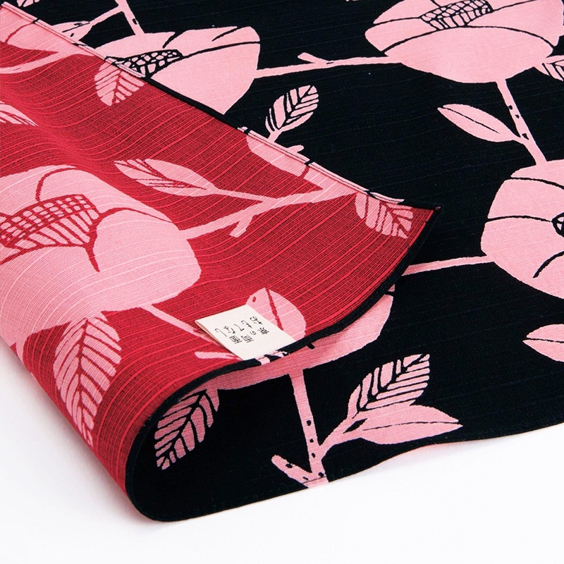 Omotenashi –  Double-Sided Dyeing Tsubaki (Camellia) Black 50 x 50 cm – Furoshiki (Japanese Wrapping Cloth)