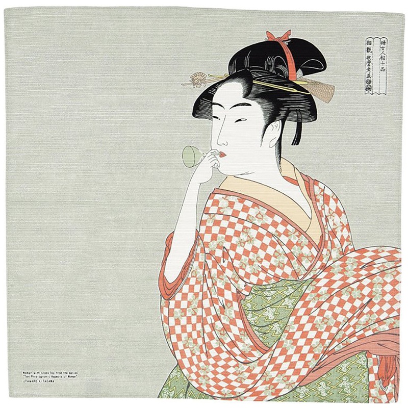 Sumidagawa – Kitagawa Utamaro- Woman blow Vidro () – Furoshiki 48 x 48 cm