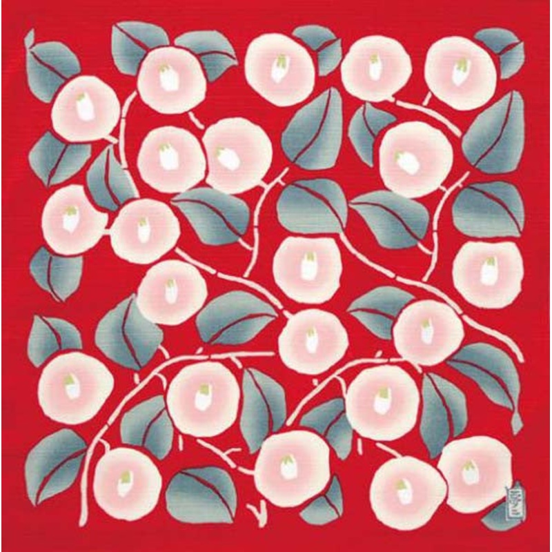 Takehisa Yumeji -Tsubaki(Camellia) Red   – Furoshiki 48 x 48 cm