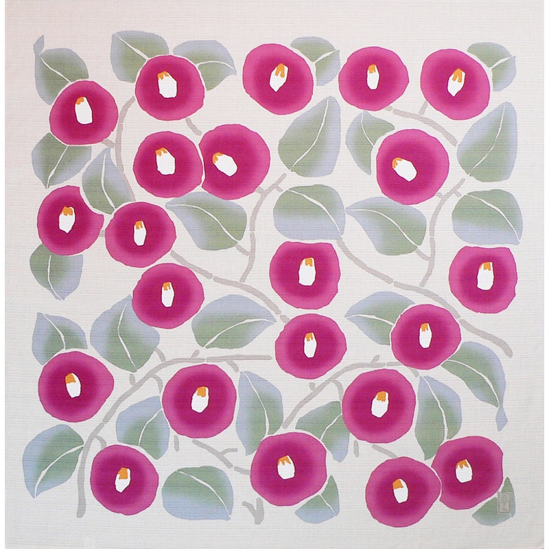 Takehisa Yumeji – Tsubaki (Camellia) White Grey  – Furoshiki 90 x 90 cm