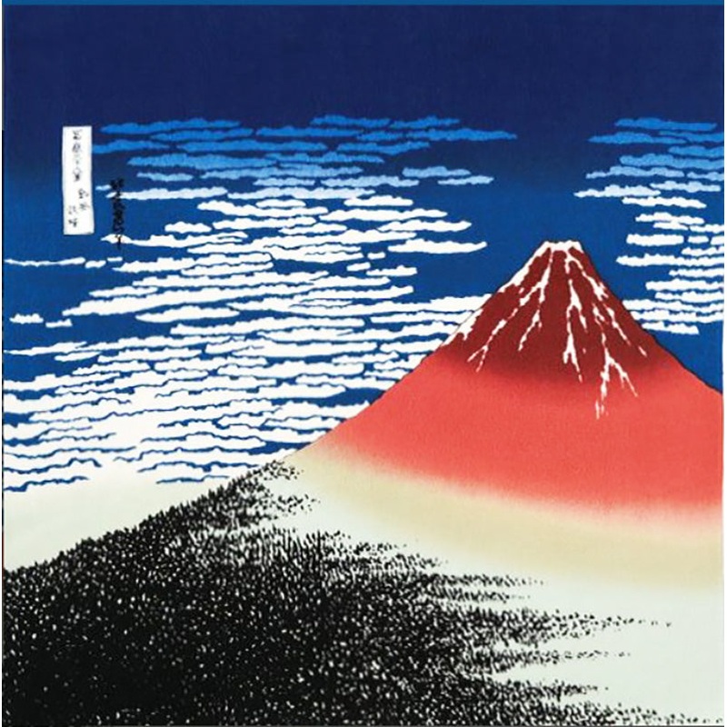 Ukiyoe Chirimen Yuzen  Rayon 100%  – Katsushika Hokusai  – Aka Fuji () – Furoshiki  68 x 68 cm