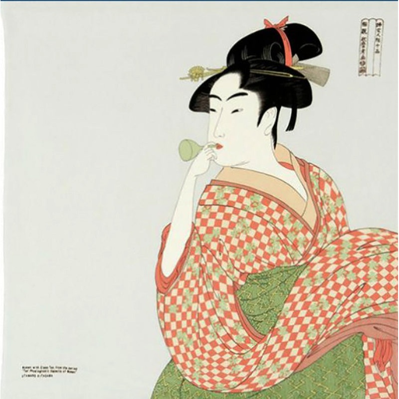 Ukiyoe Chirimen Yuzen Rayon 100%  – Kitagawa Utamaro – Woman blow Vidro () – Furoshiki  68 x 68 cm