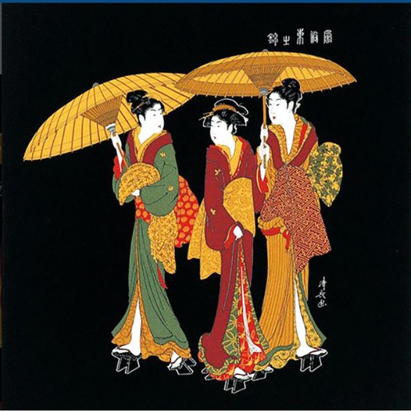 Ukiyoe Chirimen Yuzen Rayon 100% – Torii Kiyonaga  -Ugaeri () – Furoshiki  68 x 68 cm