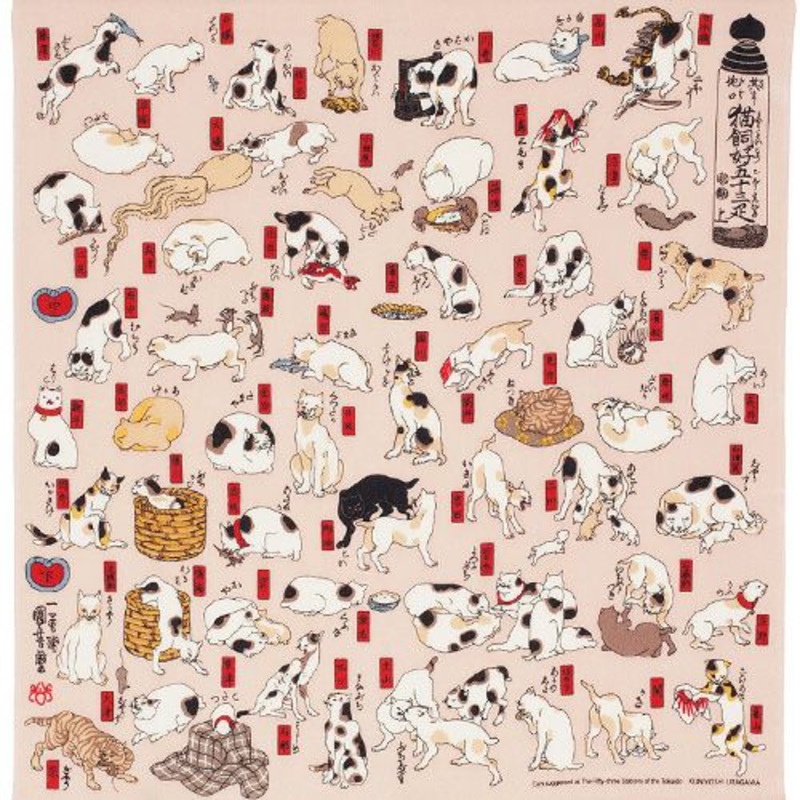 Ukiyoe Chirimen Yuzen – Utagawa Kuniyoshi – Myaukaikougo Jyusanbiki () – Furoshiki  68 x 68 cm