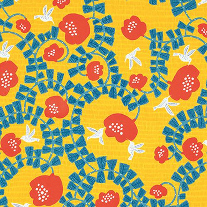 Kata Kata – Hachidori (Hummingbird) Yellow  – Furoshiki   45 x 45 cm