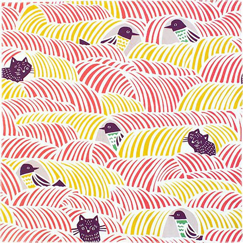 Kata Kata – Neko to Tori (Cats and birds) Pink   – Furoshiki   45 x 45 cm