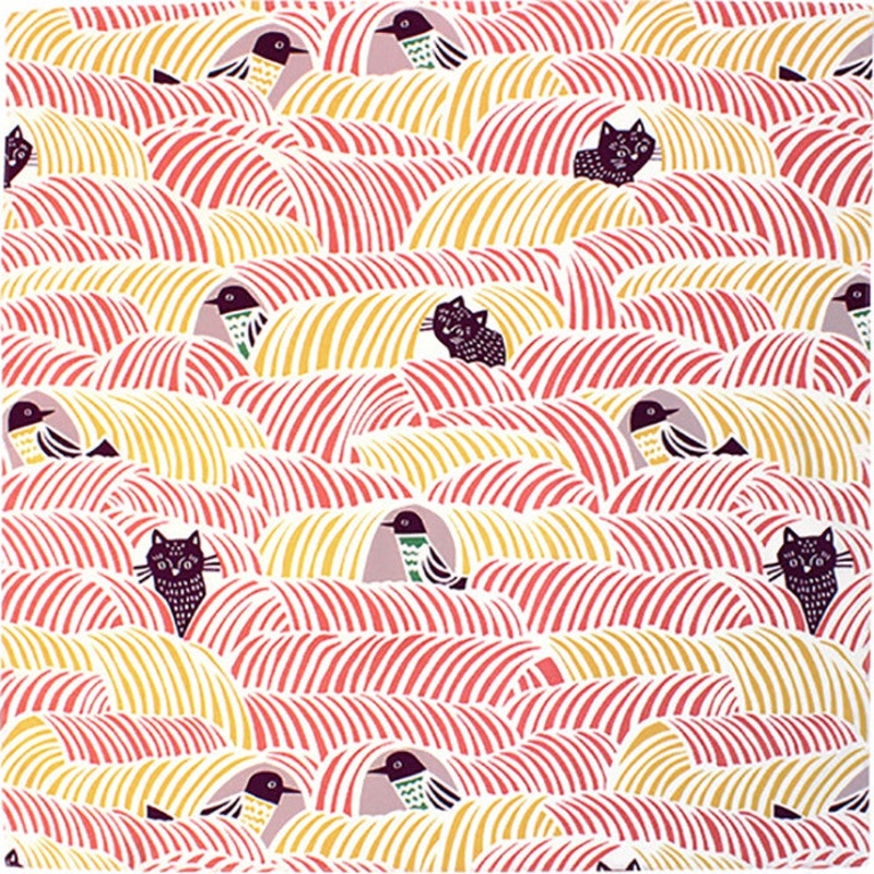 Kata Kata – Neko to Tori (Cats and birds) Pink  – Furoshiki   70 x 70 cm