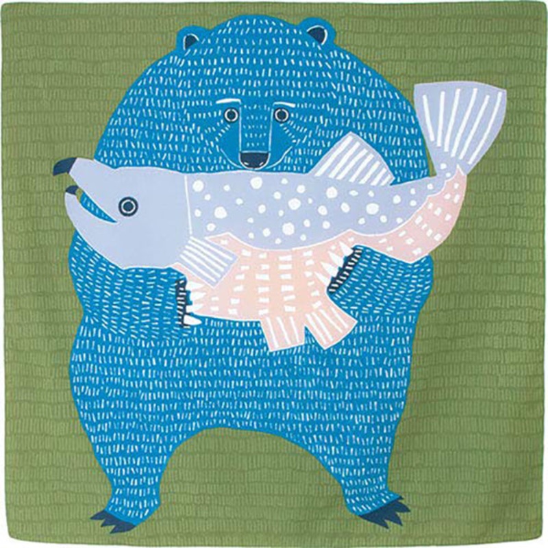 Kata Kata – Water repellent finish – Bear and Salmon   () – Furoshiki   100 x 100 cm
