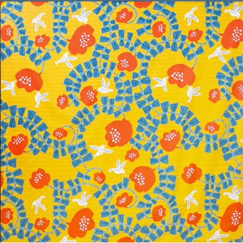Kata Kata – Water repellent finish – Hummingbird  Yellow  () – Furoshiki   100 x 100 cm