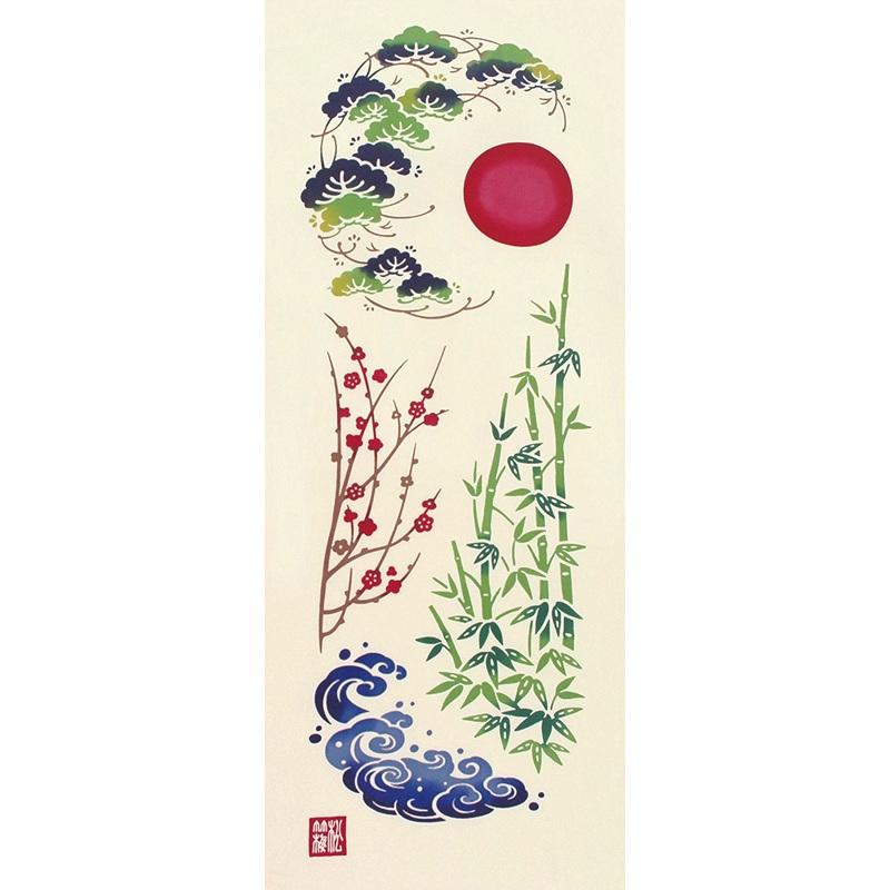 Kenema  – Engi Sho Chiku Bai (Pine, Bamboo, Plum)  (The dyed Tenugui)