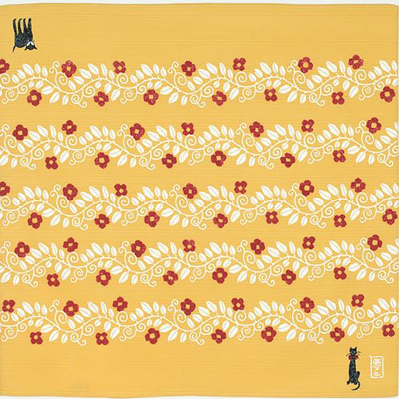 Takehisa Yumeji – Cat & Flower Yamabuki   – Furoshiki 48 x 48 cm