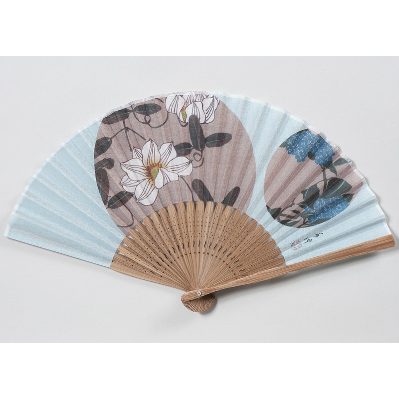 Traditional handcrafted Kyoto Ladies’ Sensu – Ito Jakuchu – Tessen & Ajisai – Blue