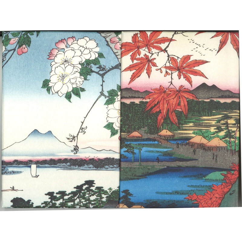 Utagawa Hiroshige  – No.035 Suijin Shrine and Massaki on the Sumida River & No.094 The Maple Trees at Mama, the Tekona Shrine and Tsugihashi Bridge  – Ukiyoe Shuin cho