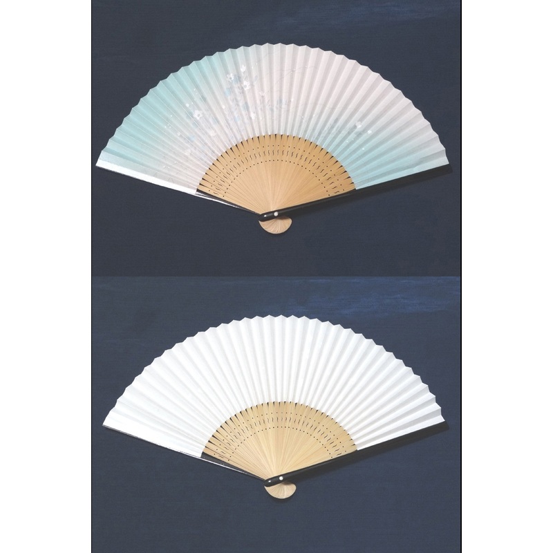 Traditional handcrafted Kyoto Ladies’ Sensu – Balloon flower – Light Blue