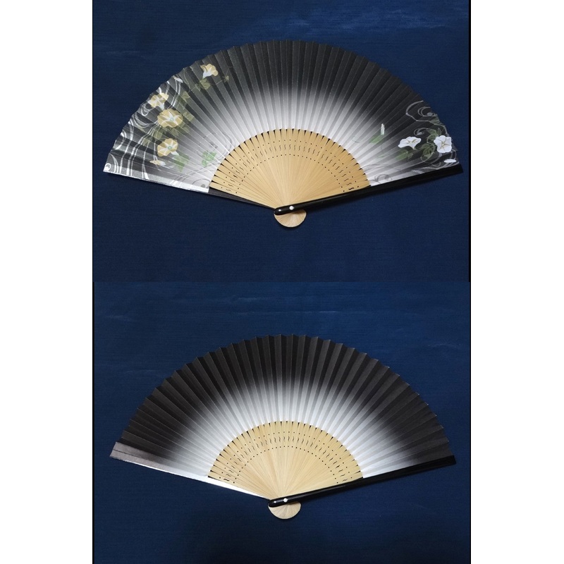 Traditional handcrafted Kyoto Ladies’ Sensu – Morning glories – Black