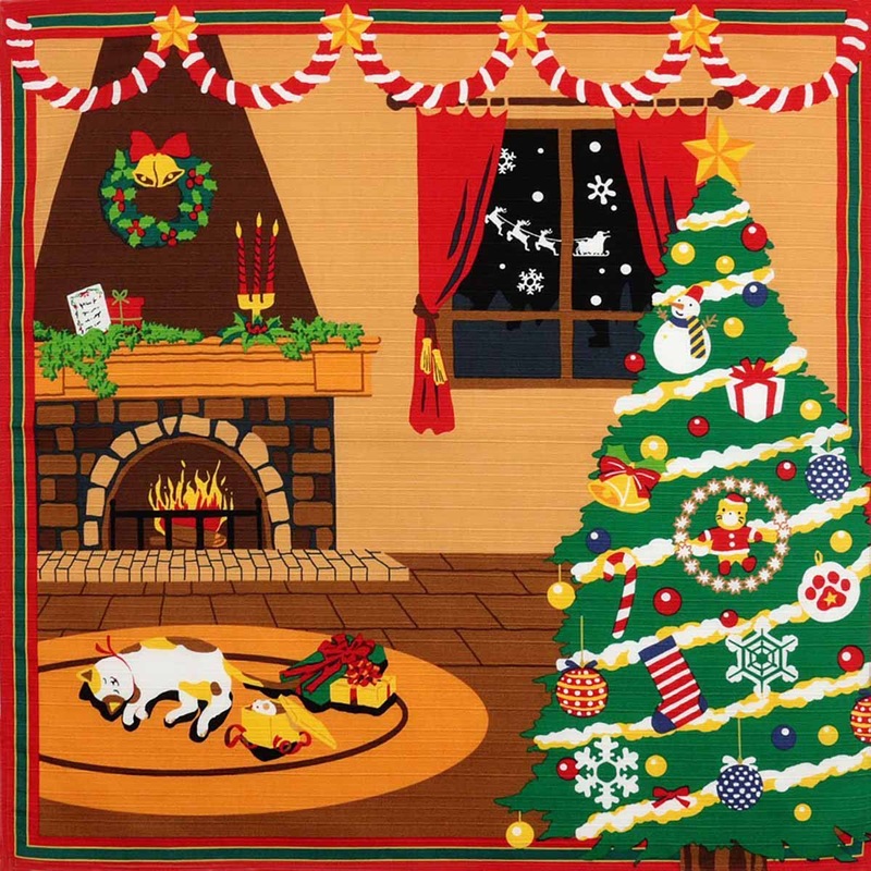 Mikeneko Mike – December Furoshiki (Japanese Wrapping Cloth)