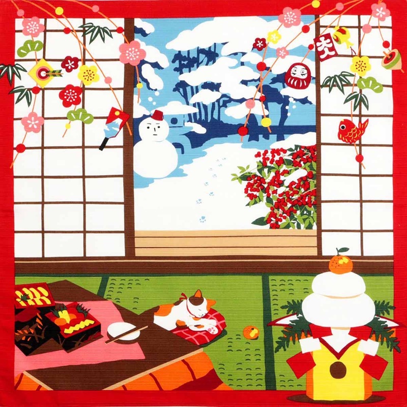 Mikeneko Mike – January Furoshiki (Japanese Wrapping Cloth)