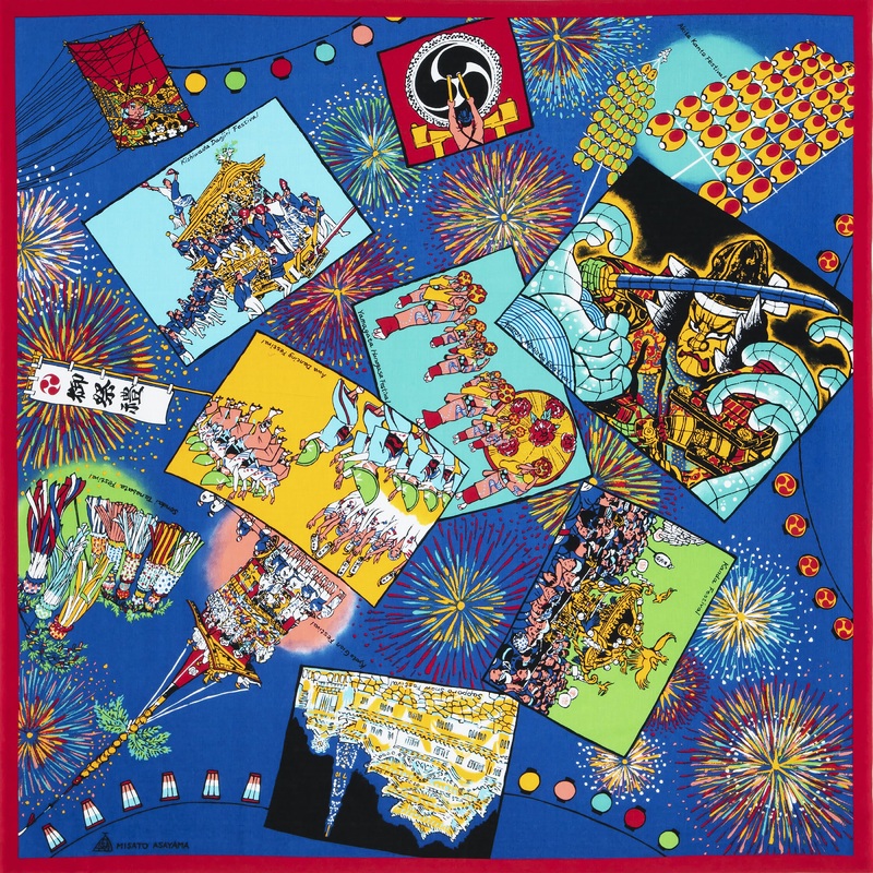 Asayama Misato – Nihon no matsuri (Japanese festival)   112 x 112 cm  Furoshiki (Japanese Wrapping Cloth)
