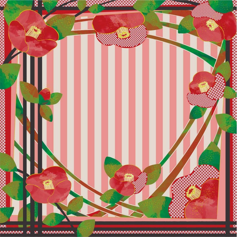 Dear Lady – Tsubaki (Camellia) Furoshiki   97X97cm   (Japanese Wrapping Cloth)