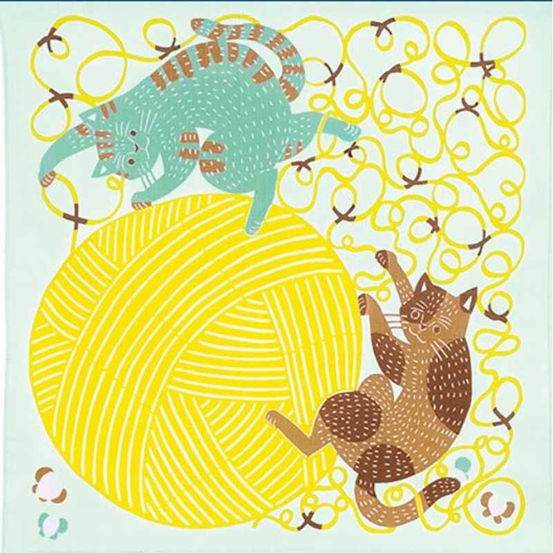 Kata Kata – Neko to Keito (Cat)  Light Green   ( ) – Furoshiki   50 x 50 cm