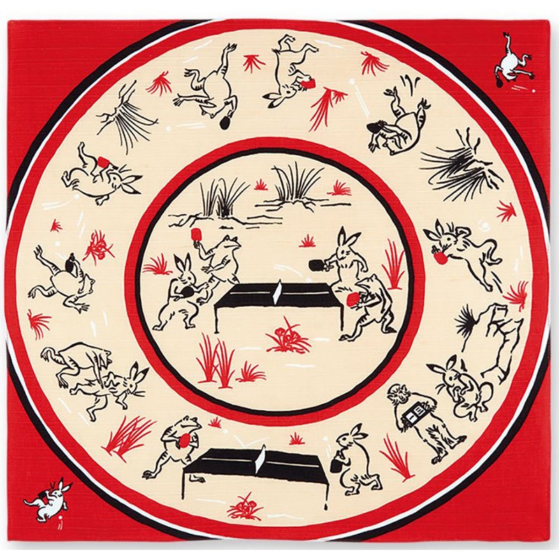 Kenema – Chojyugiga Table tennis Red — Furoshiki 50 x 50 cm
