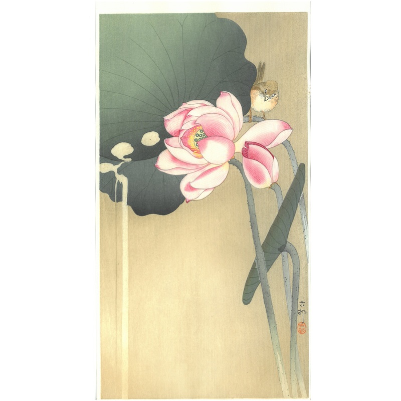 Ohara  Koson – Hasu ni suzume (Lotus and sparrow) – Free Shipping