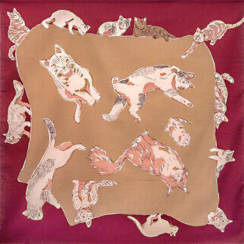 Asayama Misato – Cats    97 x 97 cm Furoshiki  (Japanese Wrapping Cloth)