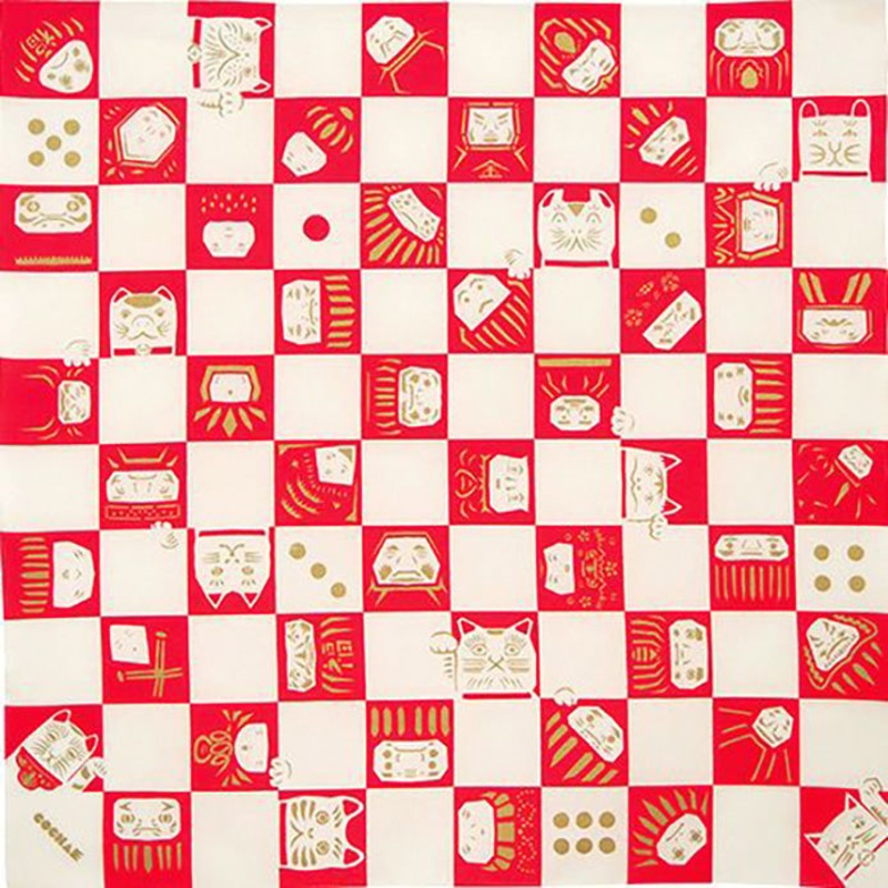 Cochae – Manekineko to Daruma    – Furoshiki 70 x 70 cm