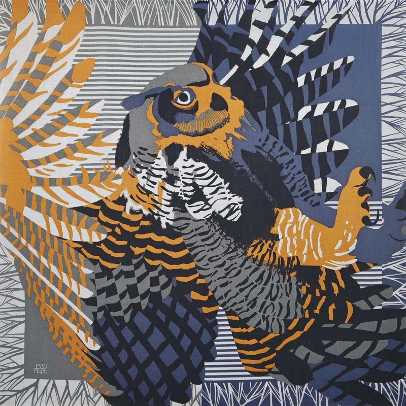Hitsuji no Atelier – Owl  103 X 103 cm   100% Wool   (Japanese Wrapping Cloth)