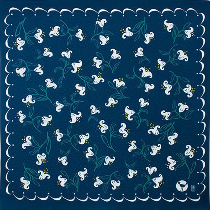 Takehisa Yumeji – Aqua Drop (Water repellent finish organic cotton) – Yuri (Lily) Navy    () – Furoshiki   100 x 100 cm