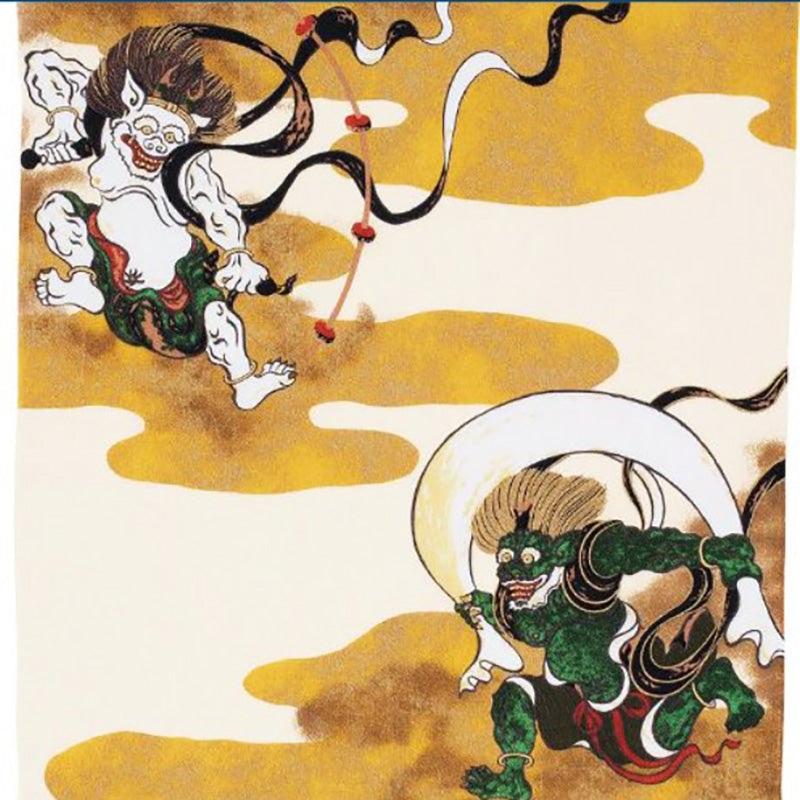 Ukiyoe Chirimen Yuzen Rayon 100% – Fujin Raijin (  ) – Furoshiki  68 x 68 cm