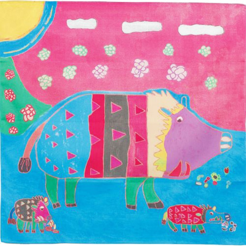 Art Brut – Inoshishi no kodomotachi (Wild boar children) pink blue  – Furoshiki   50 x 50 cm