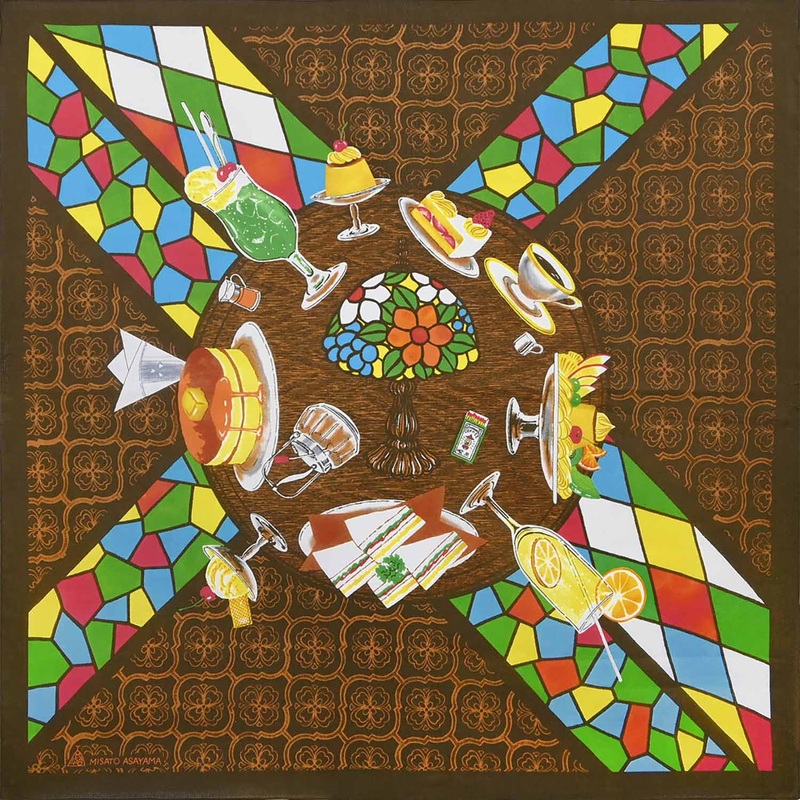 Asayama Misato – coffee shop  ()   97 x 97 cm Furoshiki (Japanese Wrapping Cloth)