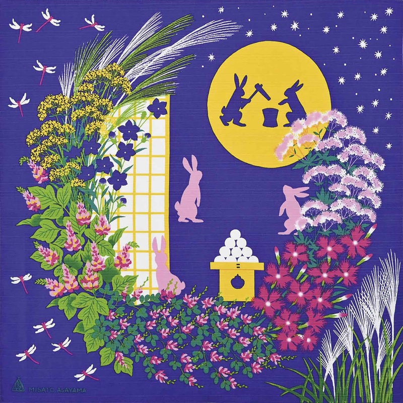 Asayama Misato – Moon viewing() 50 x 50 cm Furoshiki (Japanese Wrapping Cloth)