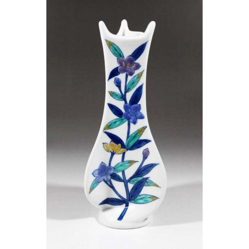 Fujii Kinsai Arita Japan – Iro Nabeshima Style kikyoe & Ran vase 18.90 cm  – Free Shipping