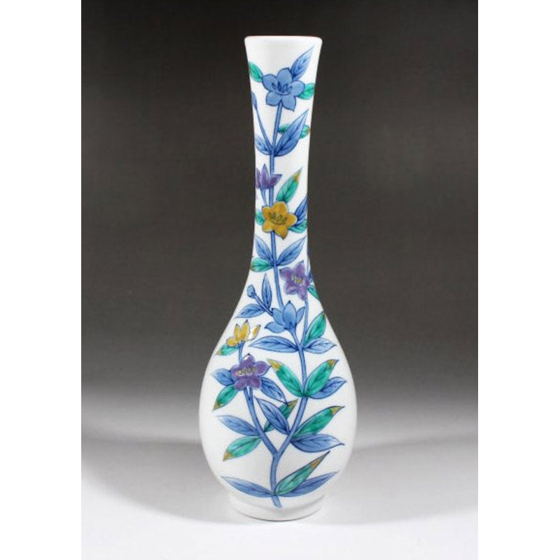 Fujii Kinsai Arita Japan – Iro Nabeshima Style kikyoe vase 24.00 cm  – Free Shipping
