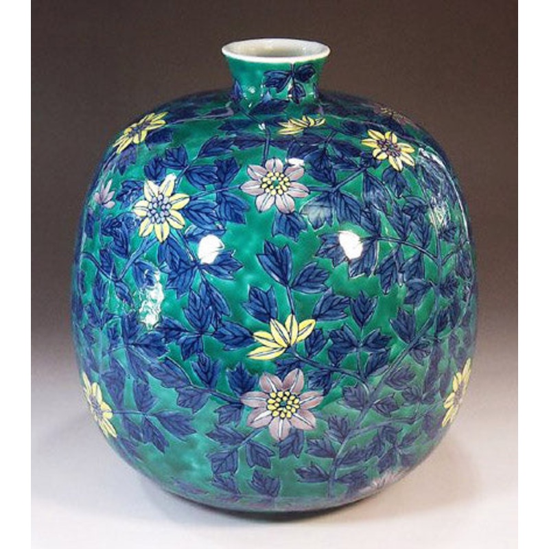 Fujii Kinsai Arita Japan – Iro Nabeshima style Somenishiki Tessen Vase 24.50 cm – Free Shipping