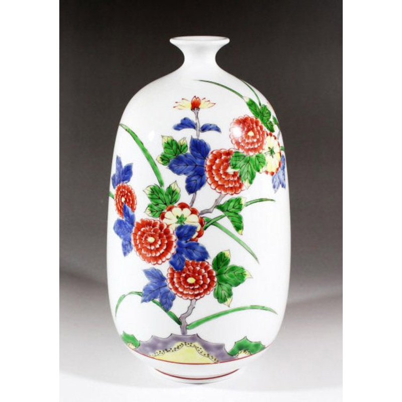 Fujii Kinsai Arita Japan – Somenishiki kikue kazari kabin  Vase 22.50 cm – Free Shipping